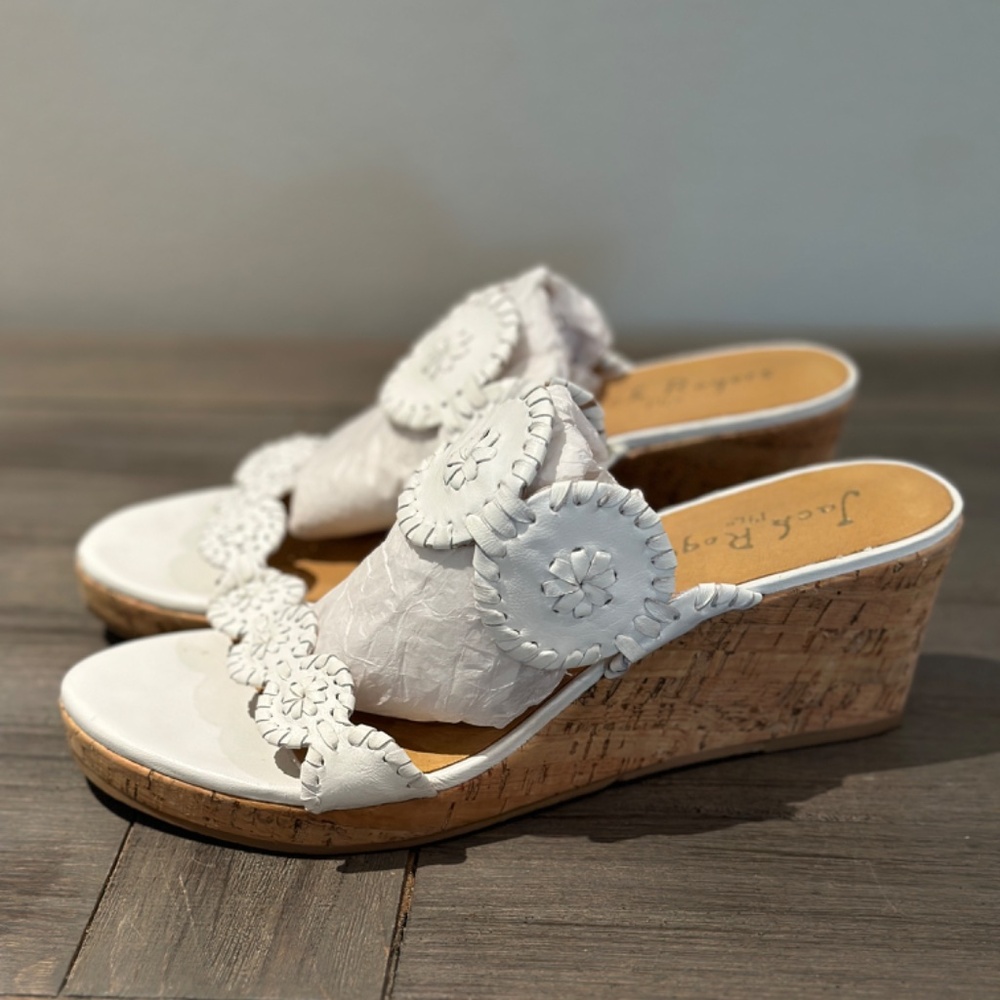 Jack Rogers White Leather Wedges